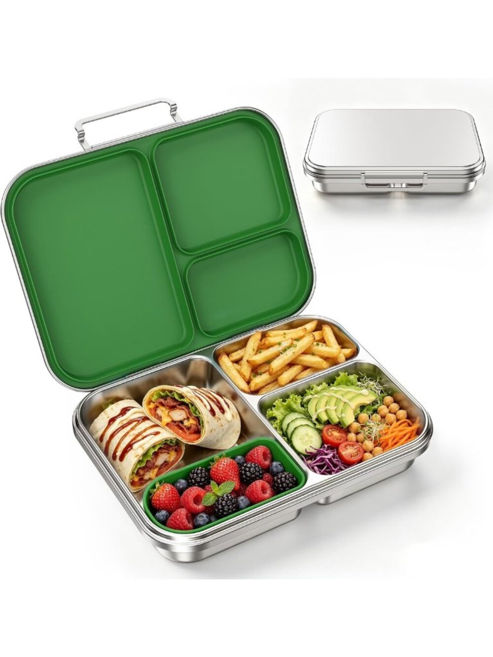 Eco-Friendly Stainless Steel Bento Box, 3-Compartment Lunch Container